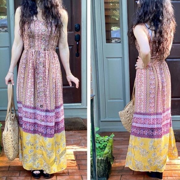 Boho Cami Maxi Dress Hippie Gypsy W/ Side Slits LAST 1 NEW - Picture 6 of 13